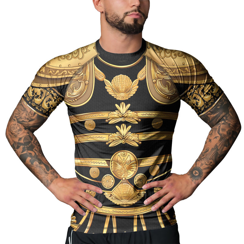 Rashninja Spartan Helmet Flames Men's Short Sleeve Rash Guard