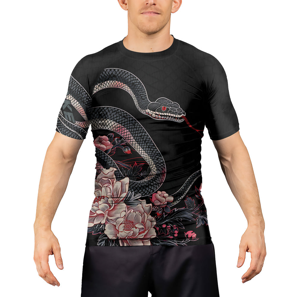 Rashninja Snake Crimson Bloom Men's Short Sleeve Rash Guard