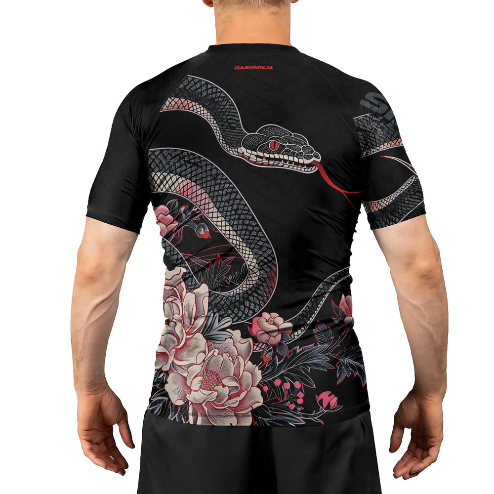Rashninja Snake Crimson Bloom Men's Short Sleeve Rash Guard