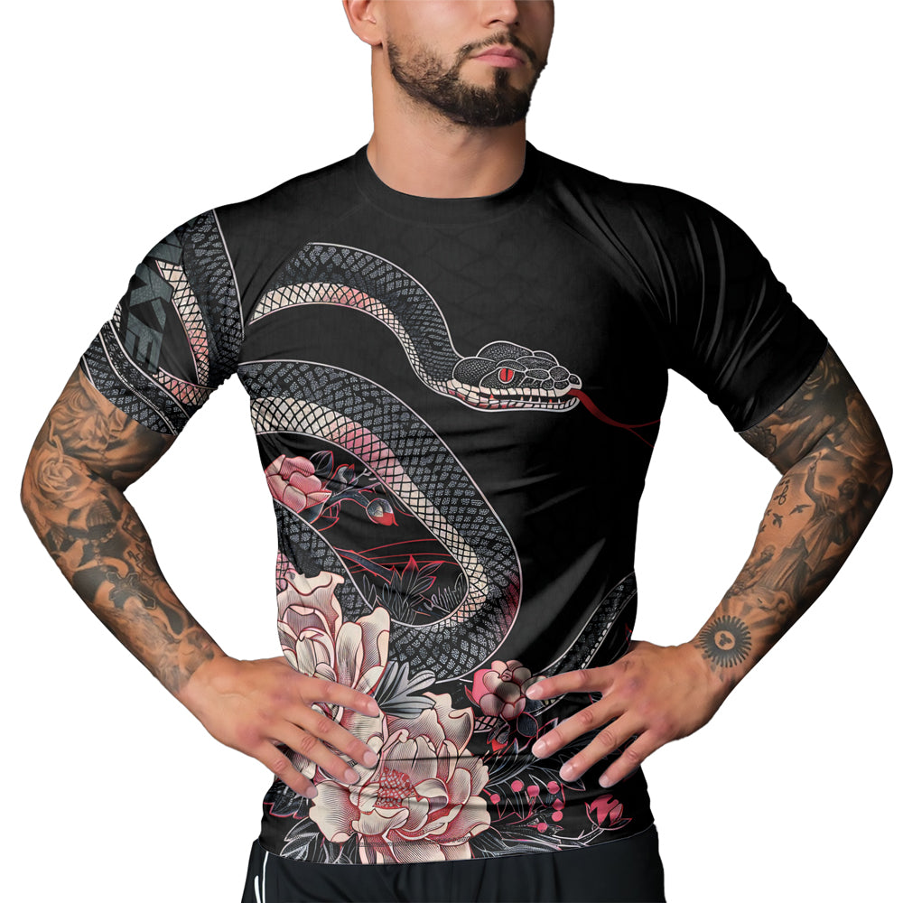 Rashninja Snake Crimson Bloom Men's Short Sleeve Rash Guard