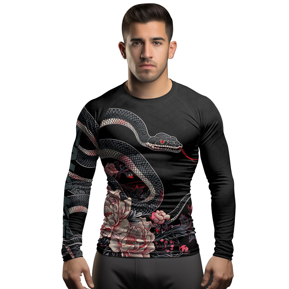 Rashninja Snake Crimson Bloom Men's Long Sleeve Rash Guard