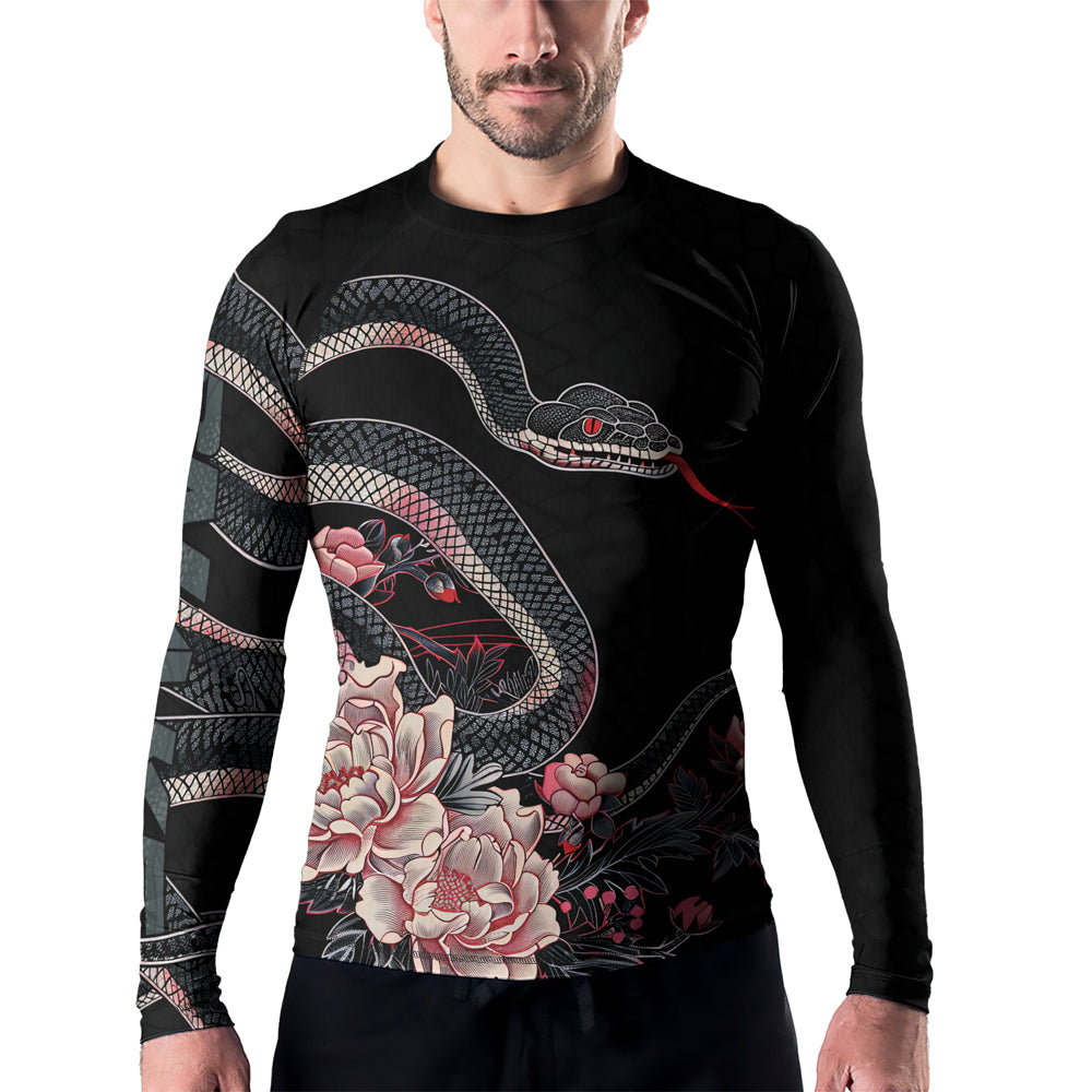 Rashninja Snake Crimson Bloom Men's Long Sleeve Rash Guard