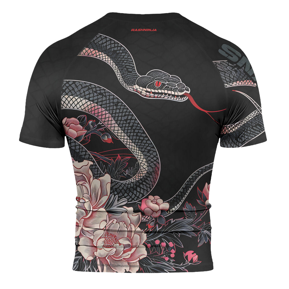 Rashninja Snake Crimson Bloom Men's Short Sleeve Rash Guard