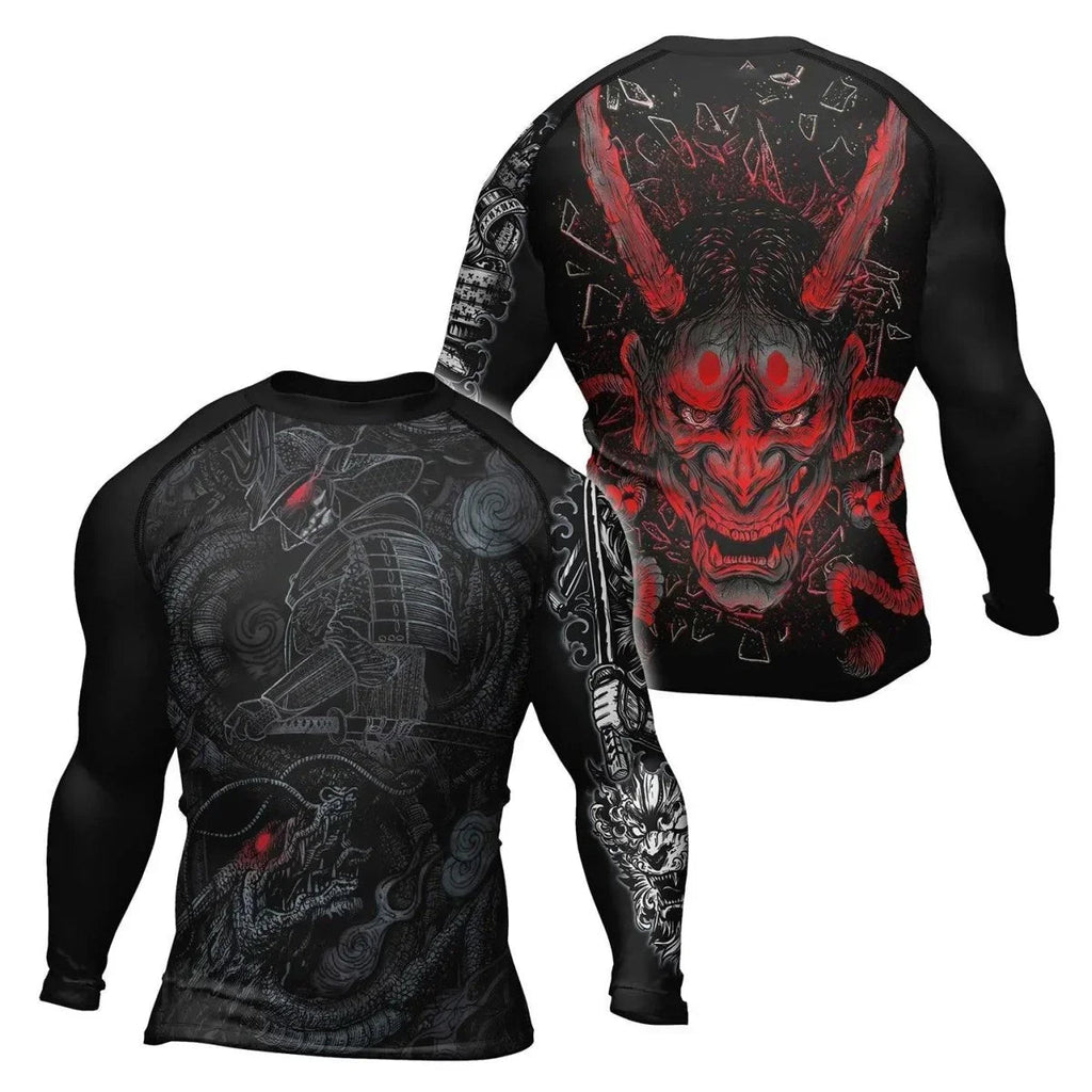 Samurai & Gray Dragon Men's Long Sleeve Rash Guard