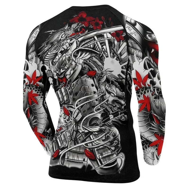 Samurai & White Dragon Men's Long Sleeve Rash Guard