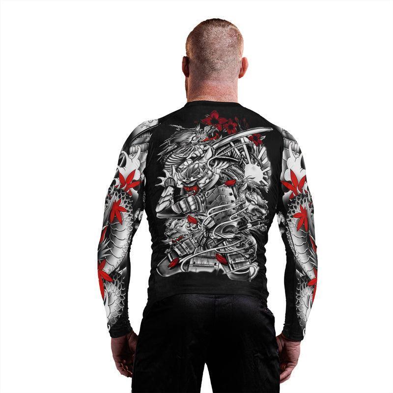 Samurai & White Dragon Men's Long Sleeve Rash Guard
