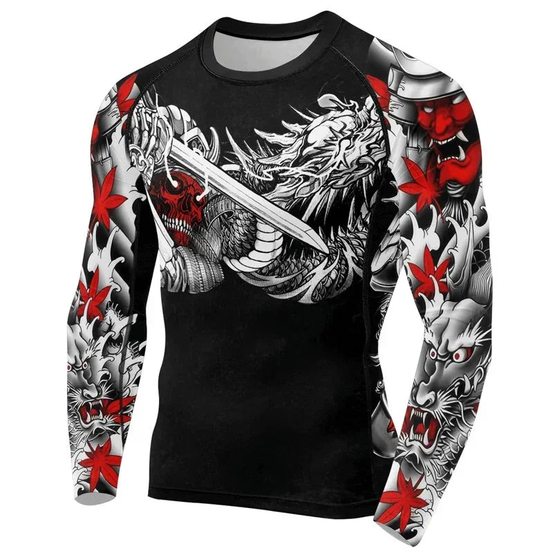 Samurai & White Dragon Men's Long Sleeve Rash Guard
