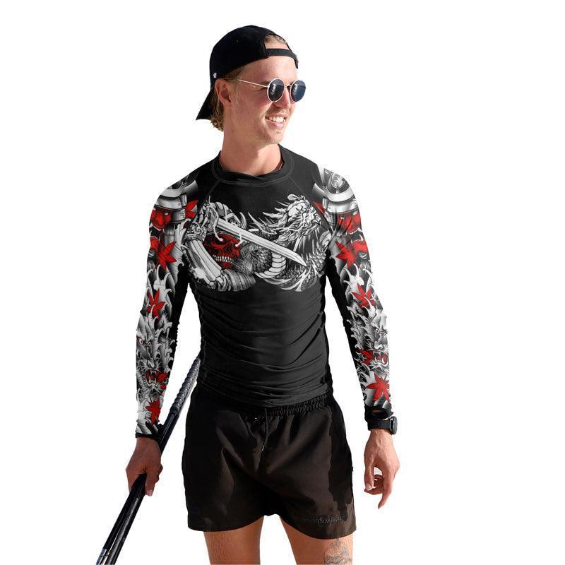 Samurai & White Dragon Men's Long Sleeve Rash Guard