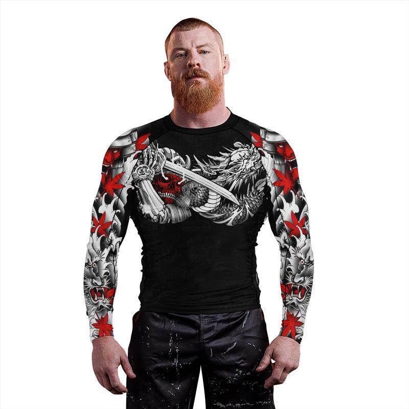 Samurai & White Dragon Men's Long Sleeve Rash Guard