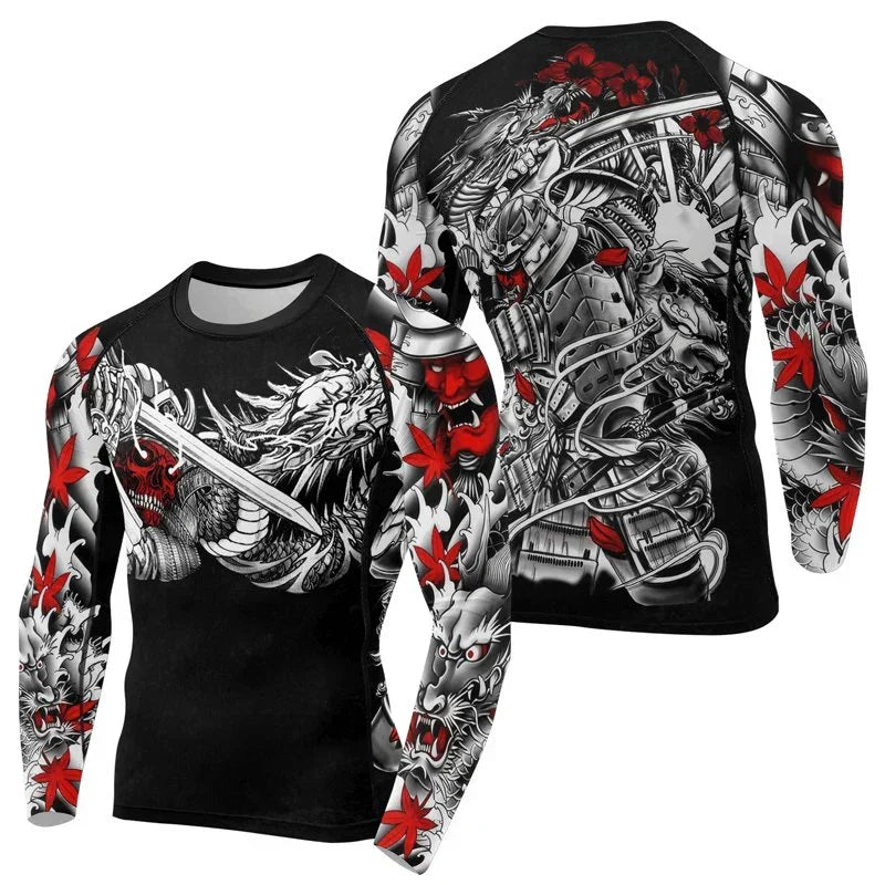 Samurai & White Dragon Men's Long Sleeve Rash Guard