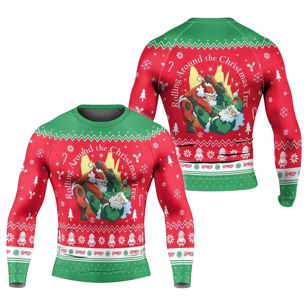 Santa Rolling Around Christmas Men's Long Sleeve Rash Guard