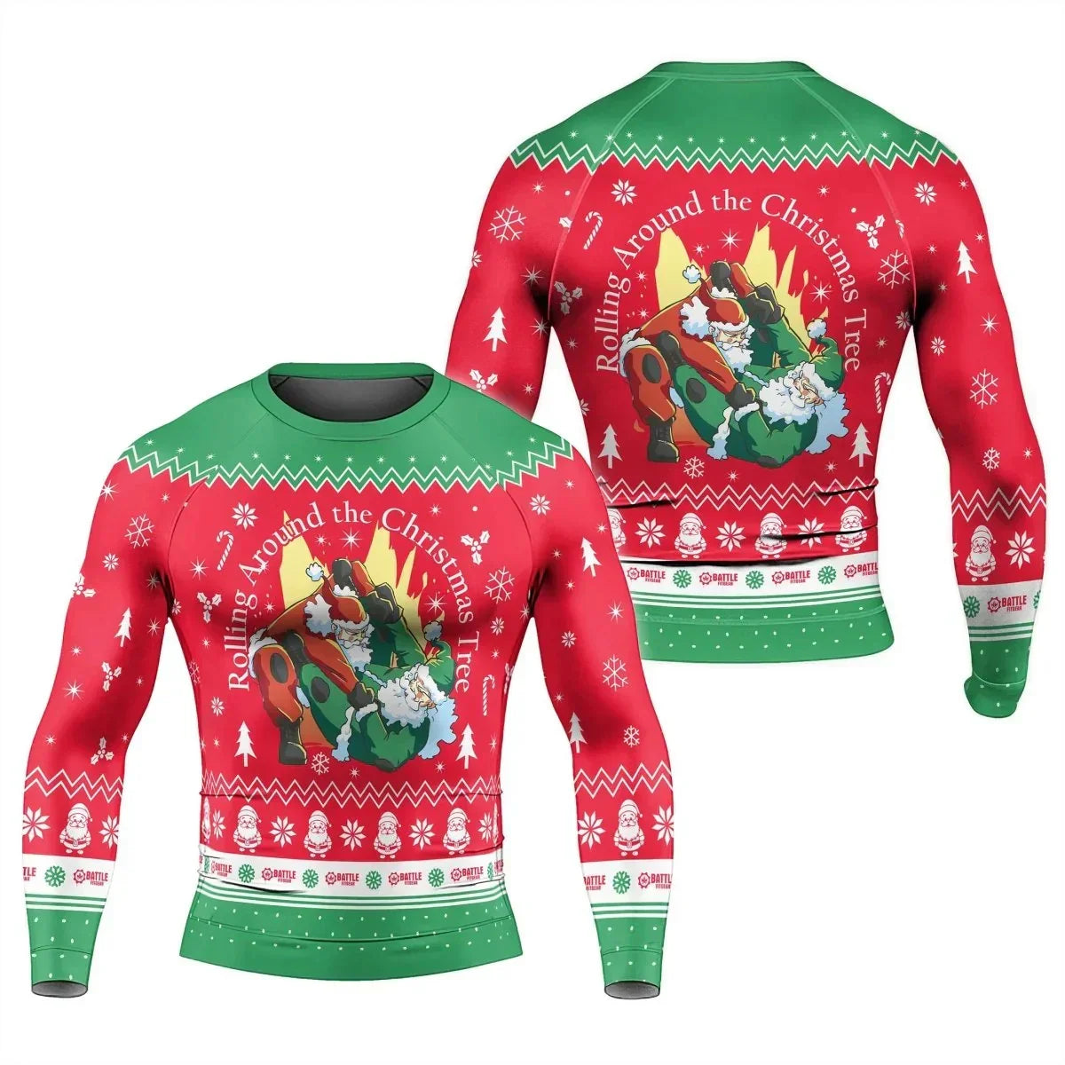 Santa Rolling Around Christmas Men's Long Sleeve Rash Guard