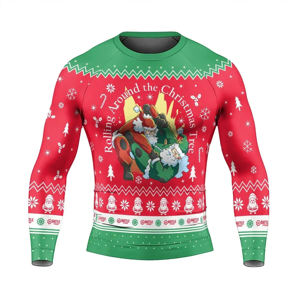 Santa Rolling Around Christmas Men's Long Sleeve Rash Guard