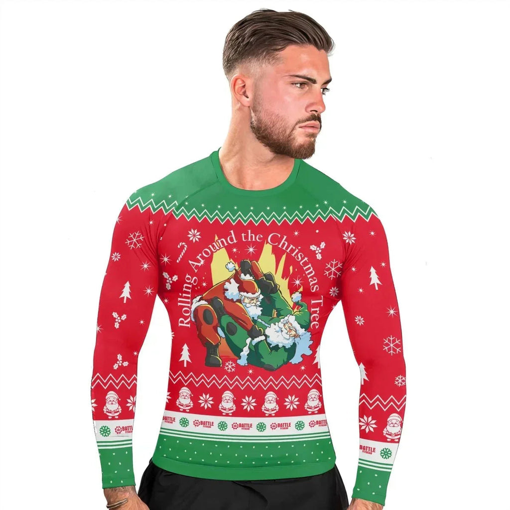 Santa Rolling Around Christmas Men's Long Sleeve Rash Guard