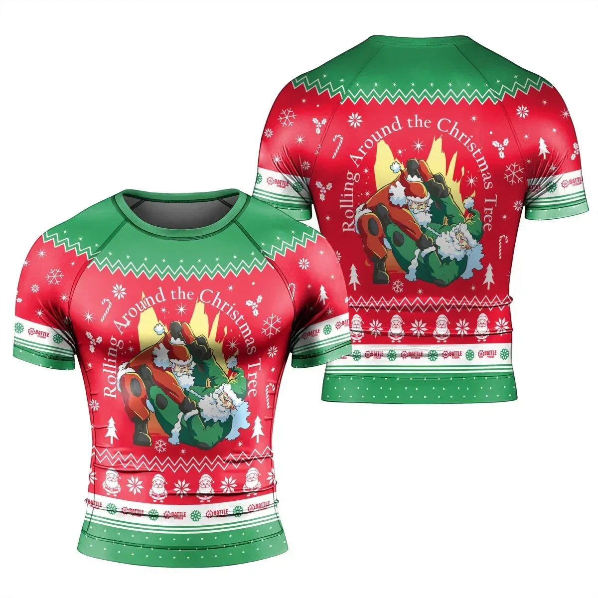 Santa Rolling Around Christmas Men's Short Sleeve Rash Guard