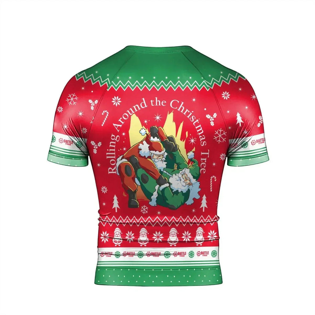 Santa Rolling Around Christmas Men's Short Sleeve Rash Guard