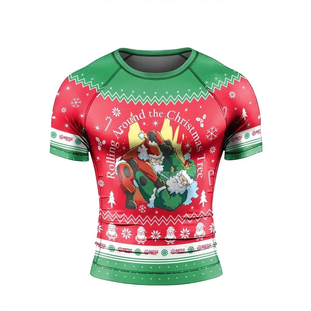 Santa Rolling Around Christmas Men's Short Sleeve Rash Guard