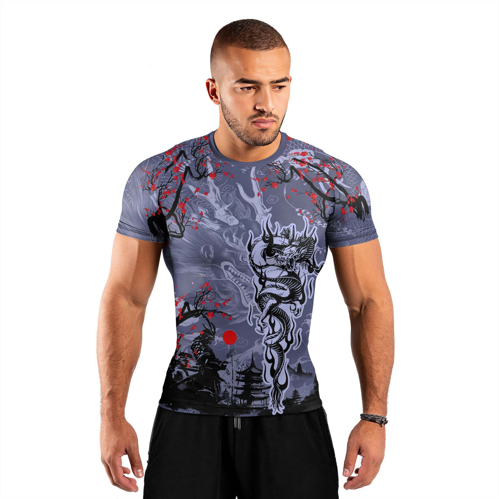 Shadow Dragon Samurai Men's Short Sleeve Rash Guard