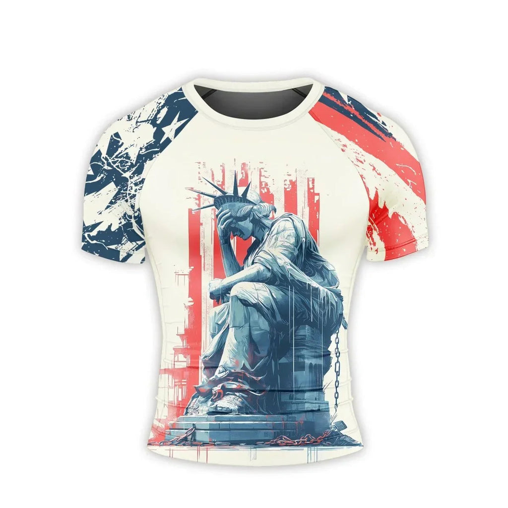 Statue of Liberty in Distress Men's Short Sleeve Rash Guard