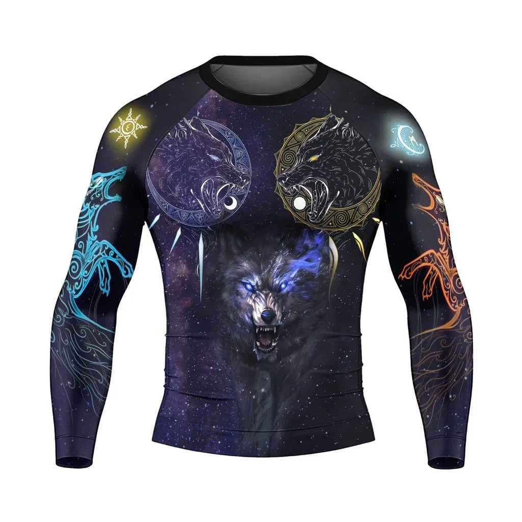Sun and Moon Wolf Entities Men's Long Sleeve Rash Guard