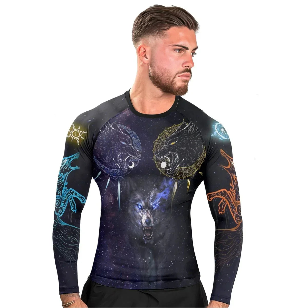 Sun and Moon Wolf Entities Men's Long Sleeve Rash Guard