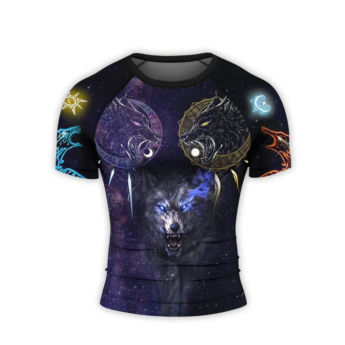 Sun and Moon Wolf Entities Men's Short Sleeve Rash Guard