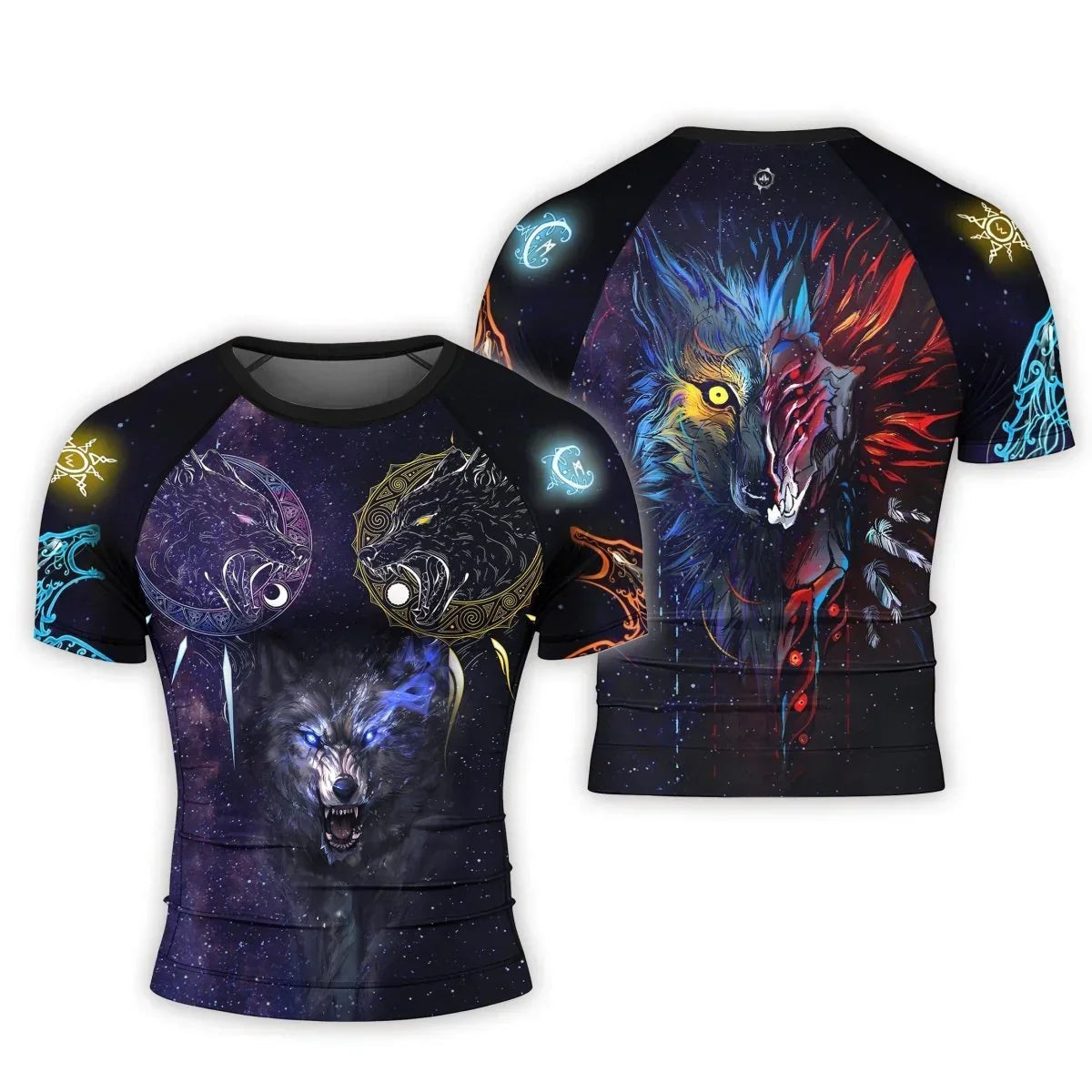 Sun and Moon Wolf Entities Men's Short Sleeve Rash Guard