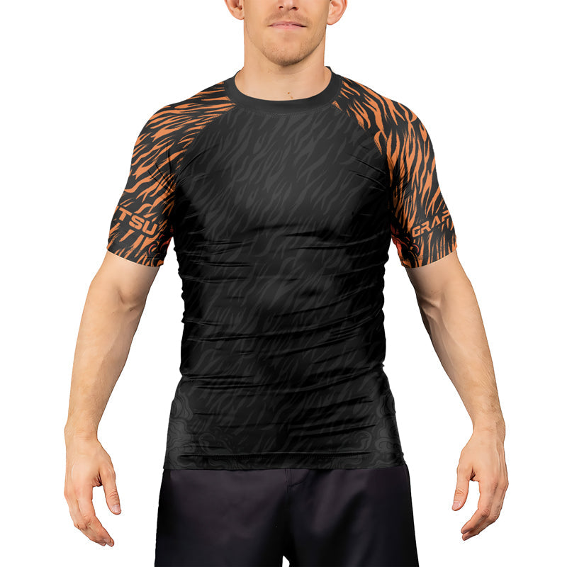 Rashninja Tiger Stripes Black Orange Men's Short Sleeve Rash Guard