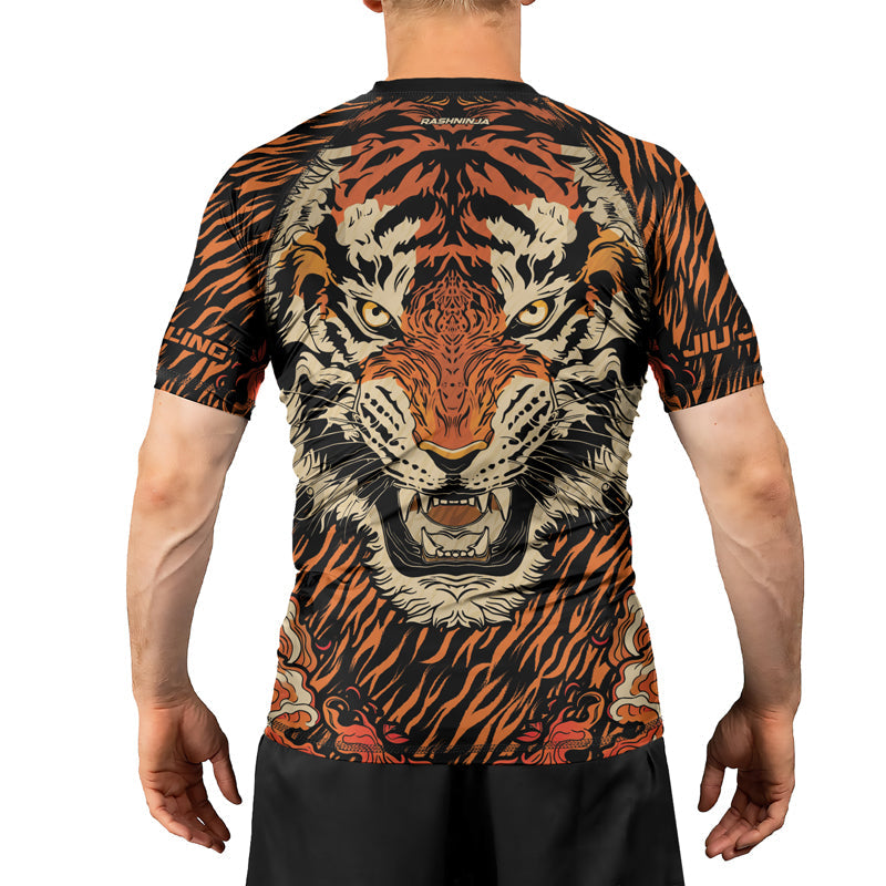 Rashninja Tiger Stripes Black Orange Men's Short Sleeve Rash Guard