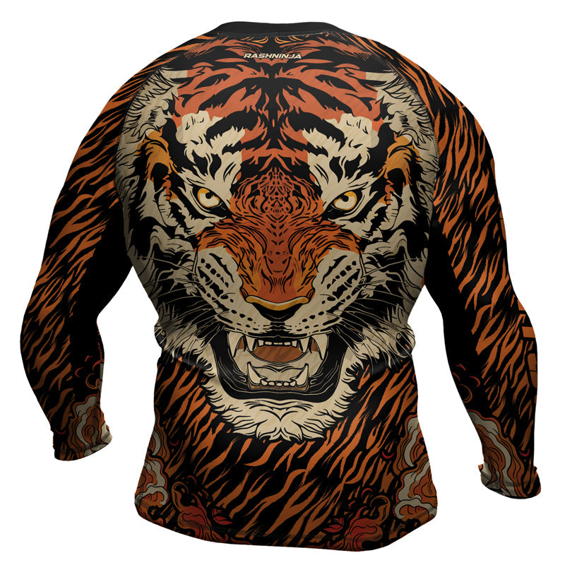Rashninja Tiger Stripes Black Orange Men's Long Sleeve Rash Guard