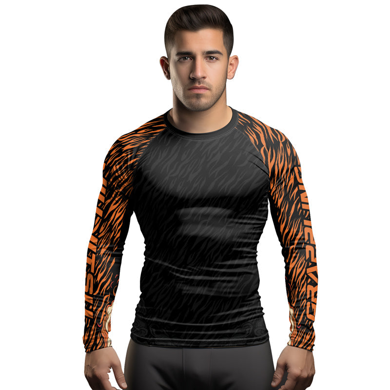 Rashninja Tiger Stripes Black Orange Men's Long Sleeve Rash Guard