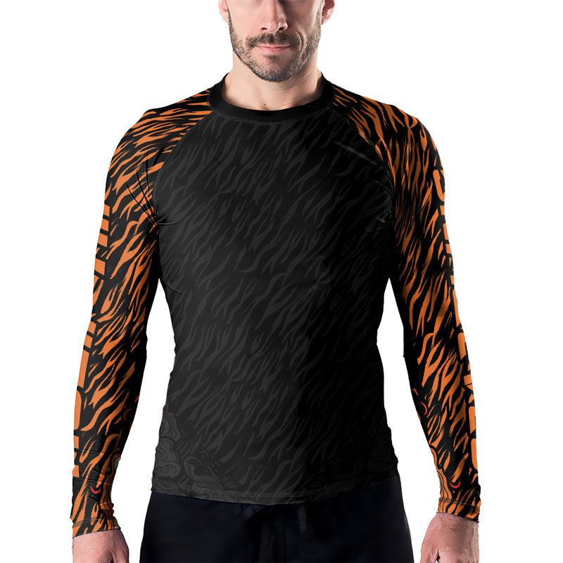 Rashninja Tiger Stripes Black Orange Men's Long Sleeve Rash Guard