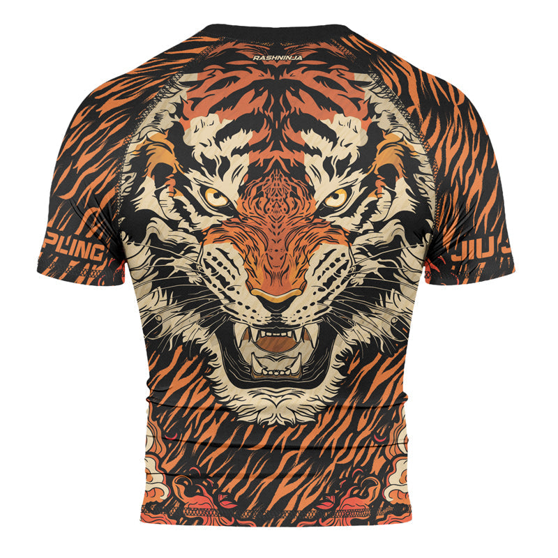 Rashninja Tiger Stripes Black Orange Men's Short Sleeve Rash Guard