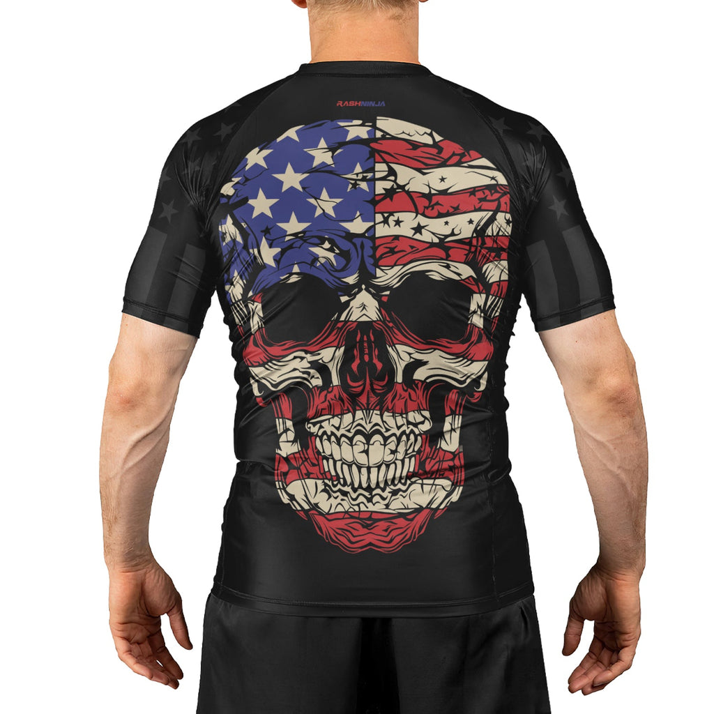 Rashninja Patriotic Skull Stripes Men's Short Sleeve Rash Guard