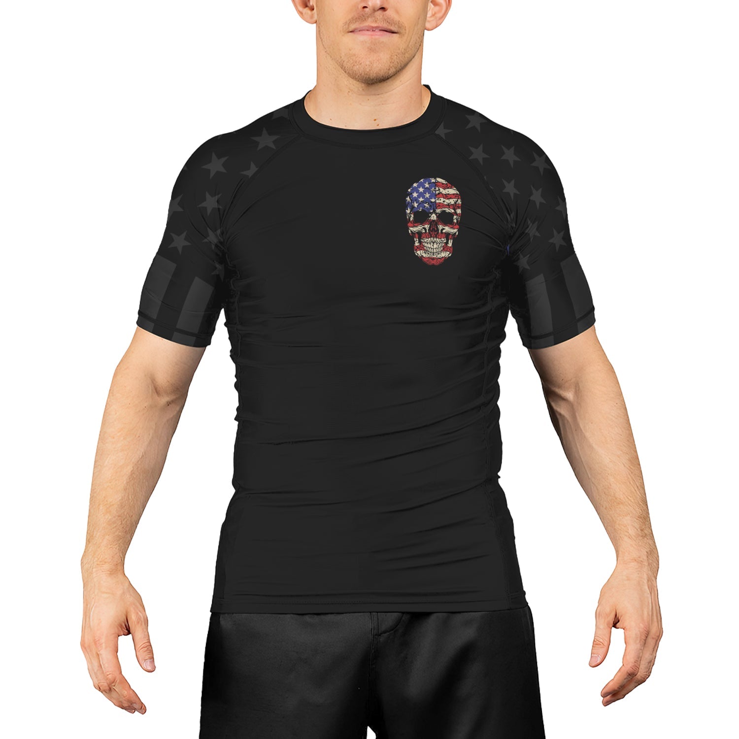 Rashninja Patriotic Skull Stripes Men's Short Sleeve Rash Guard
