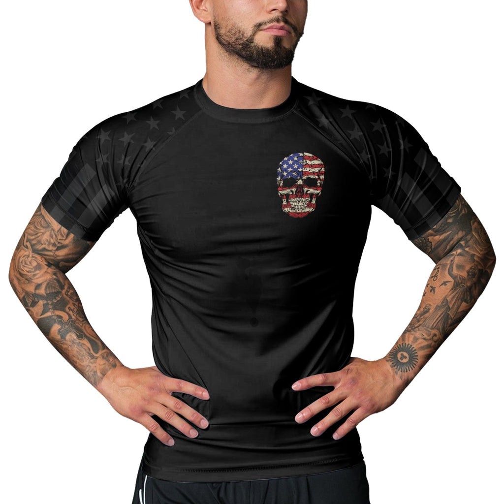 Rashninja Patriotic Skull Stripes Men's Short Sleeve Rash Guard