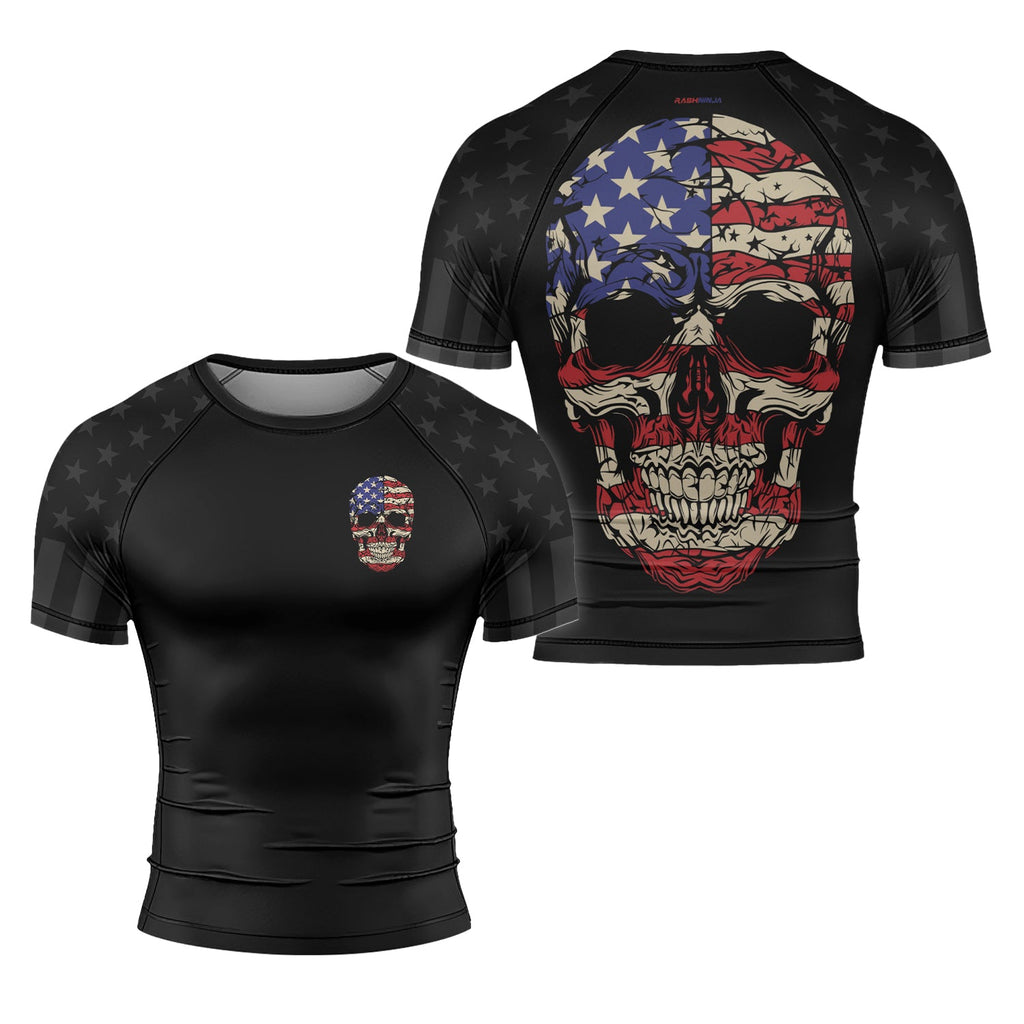 Rashninja Patriotic Skull Stripes Men's Short Sleeve Rash Guard
