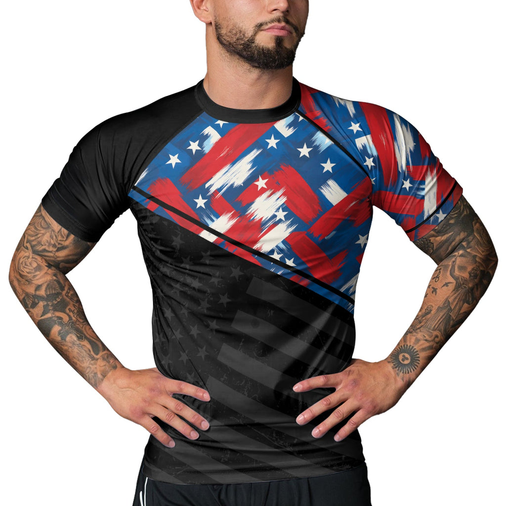 Rashninja Patriotic Flag Pattern Men's Short Sleeve Rash Guard