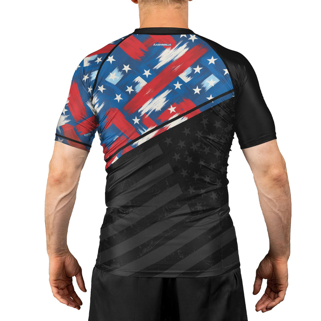 Rashninja Patriotic Flag Pattern Men's Short Sleeve Rash Guard