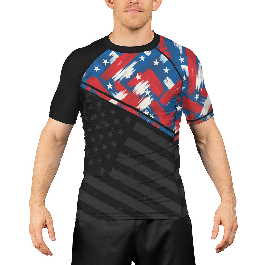 Rashninja Patriotic Flag Pattern Men's Short Sleeve Rash Guard