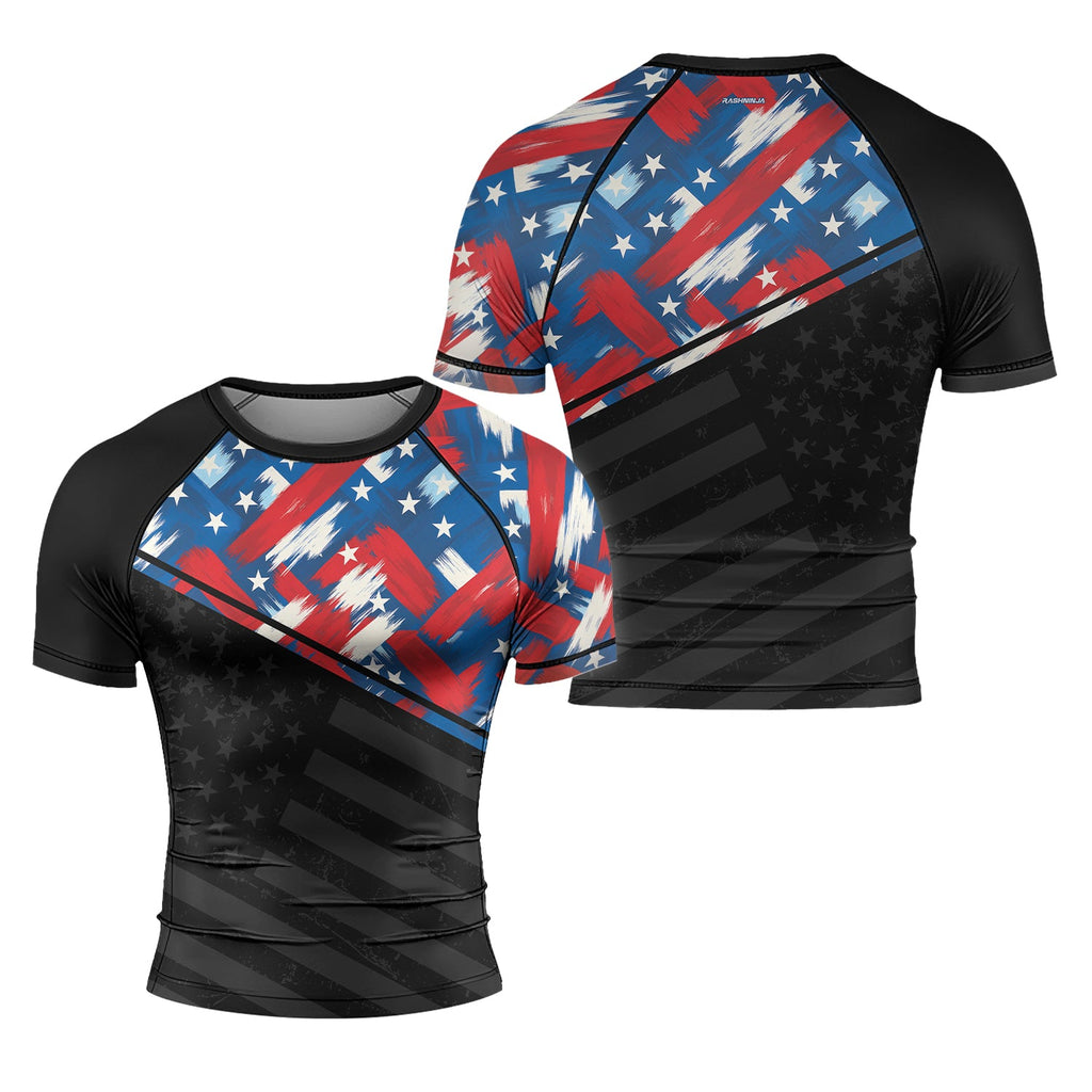 Rashninja Patriotic Flag Pattern Men's Short Sleeve Rash Guard