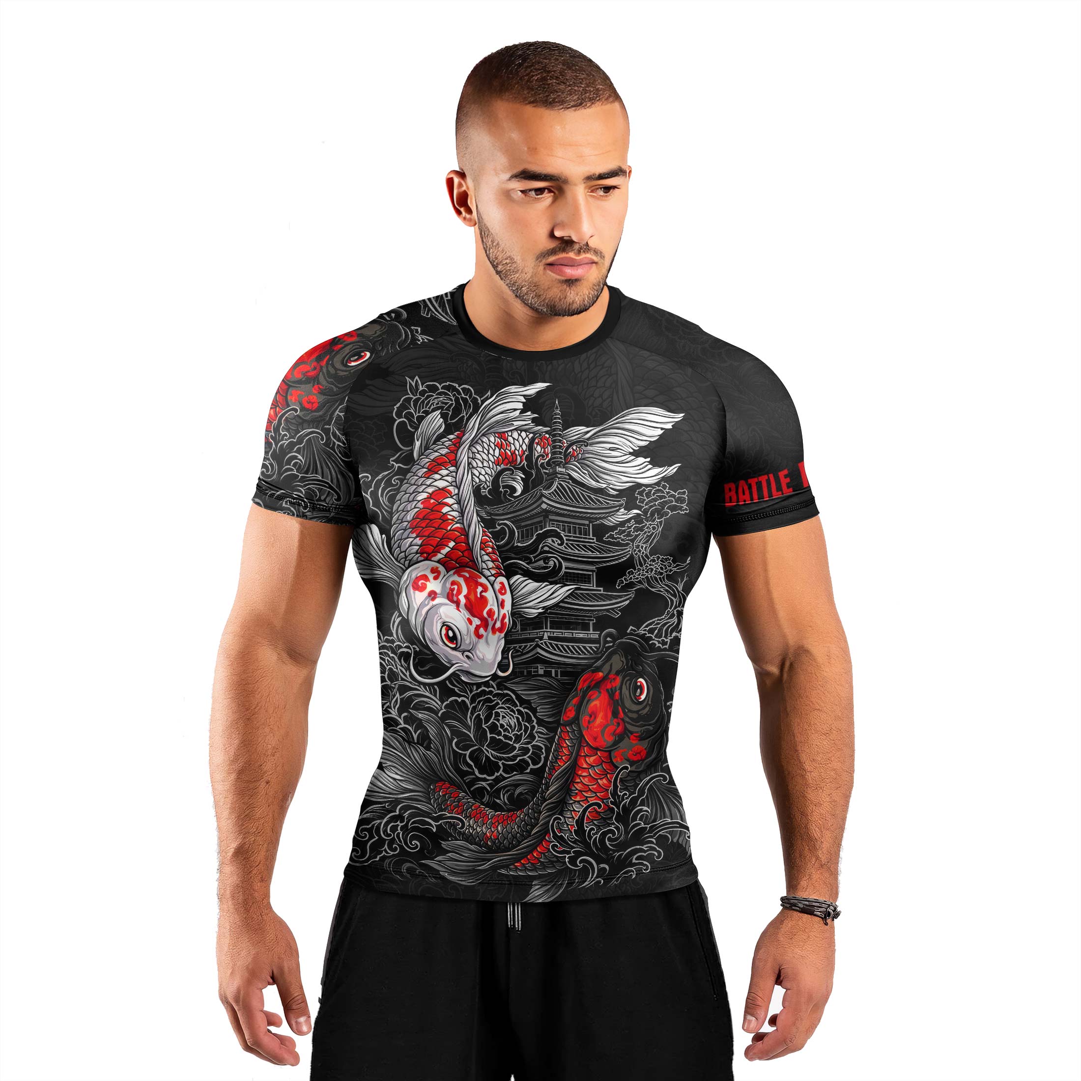 Twin Koi Fish Men's Short Sleeve Rash Guard