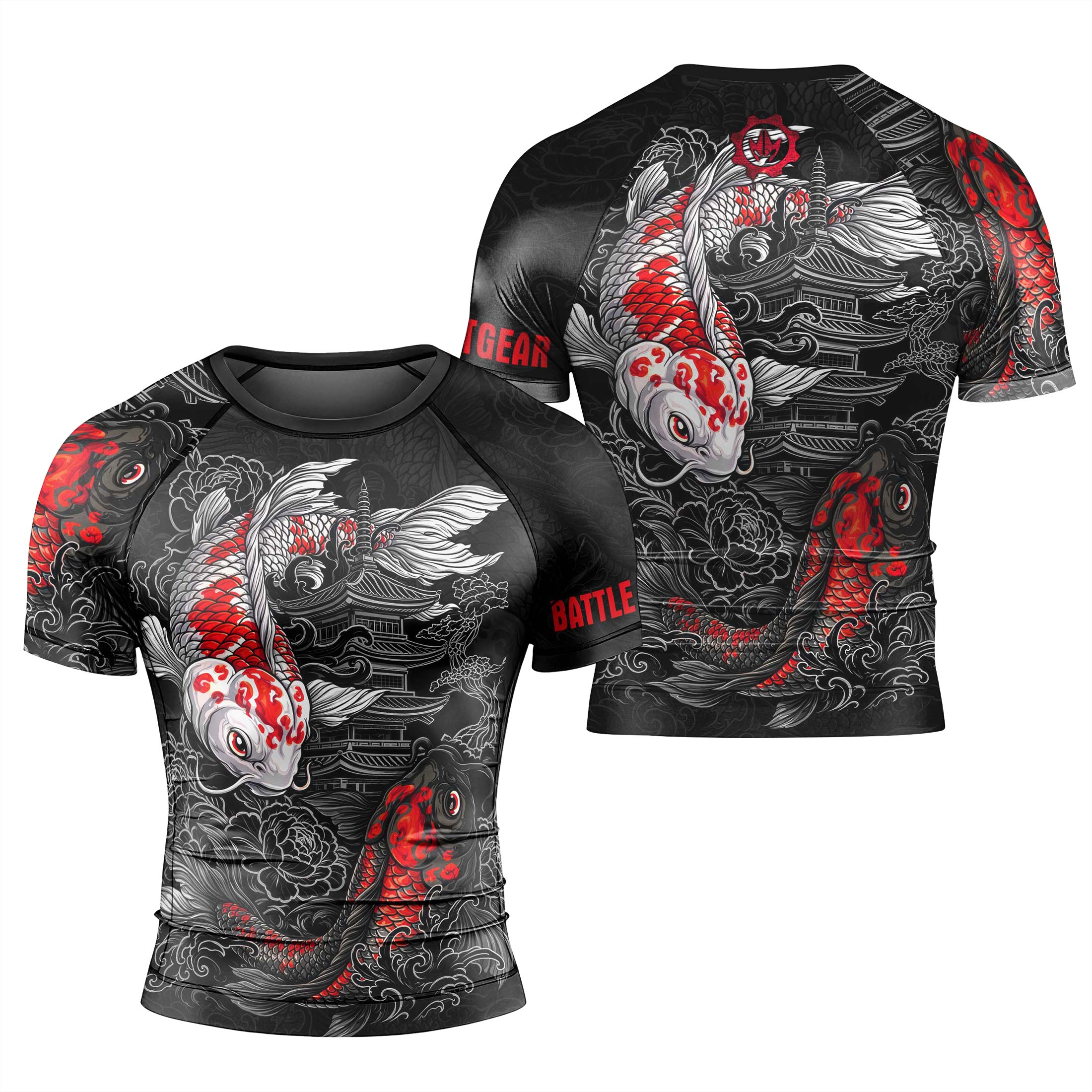 Twin Koi Fish Men's Short Sleeve Rash Guard