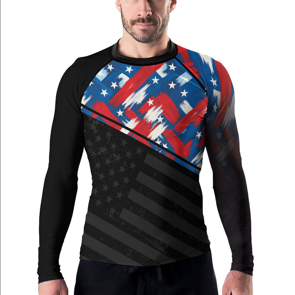 Rashninja Patriotic Flag Pattern Men's Long Sleeve Rash Guard