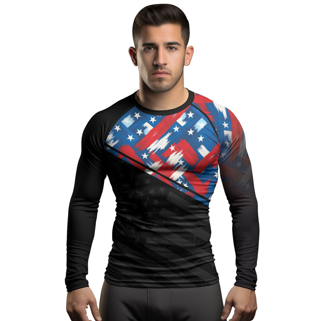 Rashninja Patriotic Flag Pattern Men's Long Sleeve Rash Guard