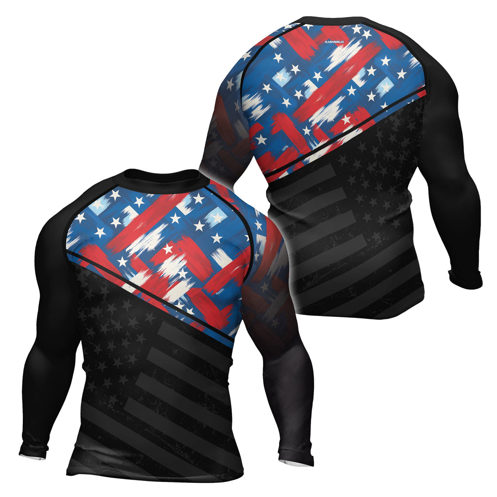 Rashninja Patriotic Flag Pattern Men's Long Sleeve Rash Guard