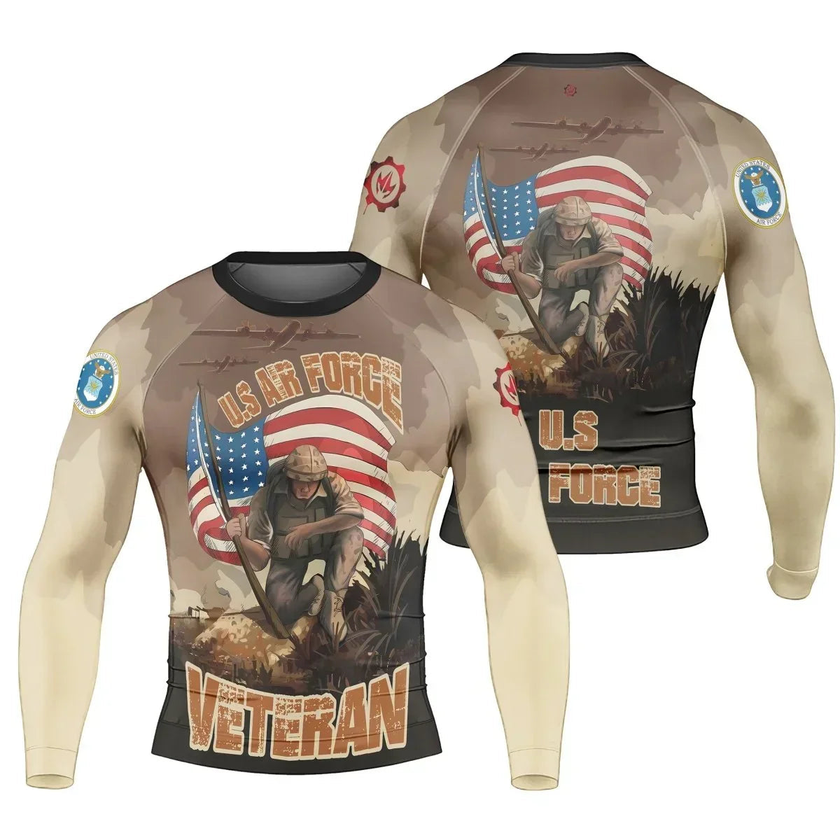 USA Air Force Veteran Men's Long Sleeve Rash Guard