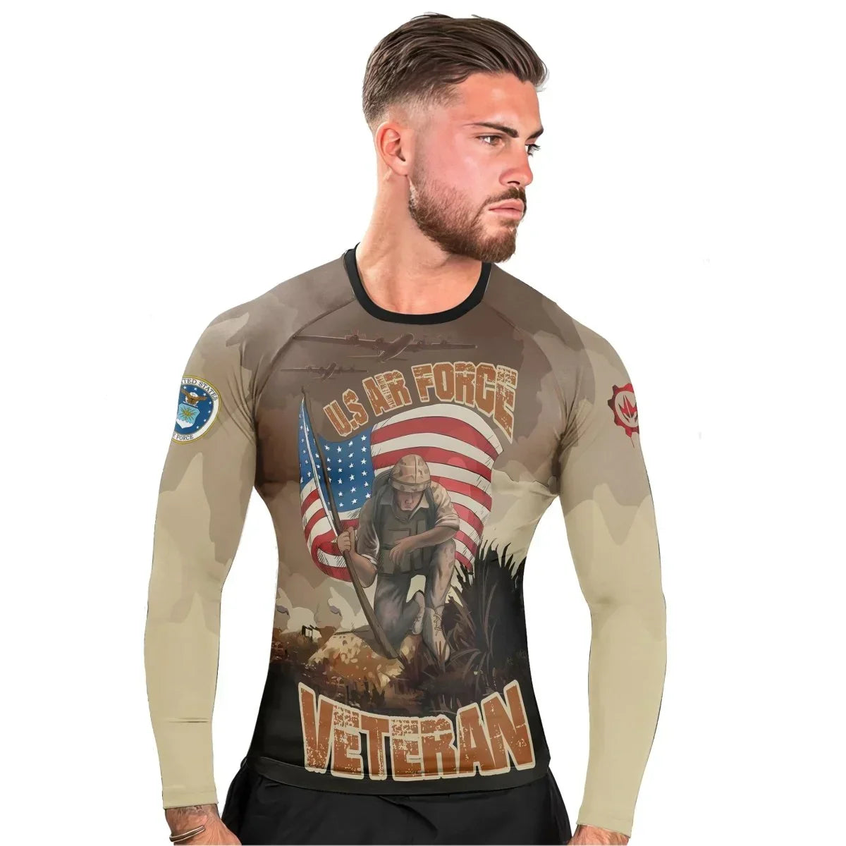 USA Air Force Veteran Men's Long Sleeve Rash Guard
