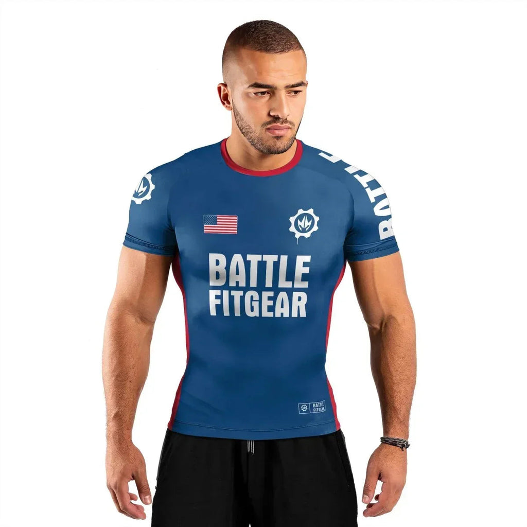 USA Flag Men's Short Sleeve Rash Guard