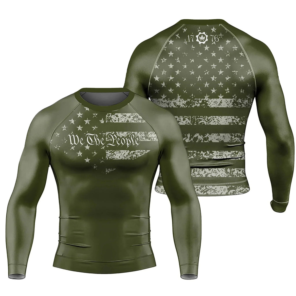 USA Flag Veteran Men's Long Sleeve Rash Guard